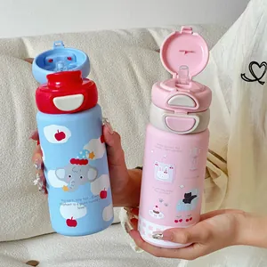 Pair of cute cartoon elephant and bunny 316 stainless steel insulated straw water bottles