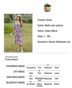 Elegant floral cotton silk midi dress with middle sleeves for summer beach outings