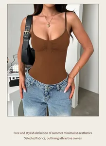 Elegant stylish brown Y2K sexy camisole bodysuit perfect for summer minimalist fashion