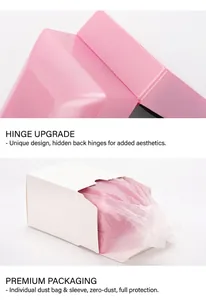 Detailed view of the hidden back hinge and premium protective packaging for jewelry box.