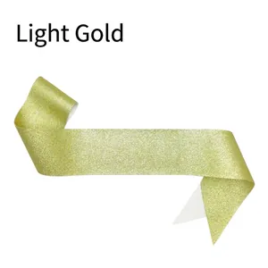 Close-up of a light gold glitter blank sash ribbon for parties and awards.