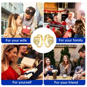Elegant gold plated heart-shaped hoop earrings shown in various gift-giving scenarios.