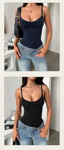 Detailed view of sexy Y2K slim-fit ribbed bodysuit with pleated bust design for summer
