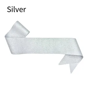 Detailed view of a blank silver glitter ceremonial sash for parties and awards