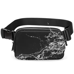 Waterproof black nylon waist bag for sports and outdoor hiking with adjustable strap