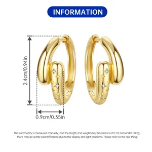 Detail view showing dimensions of 18K gold plated star engraved hoop earrings