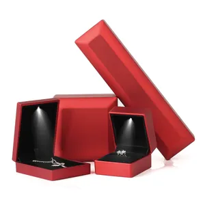 Premium red LED jewelry box set for rings and necklaces with spotlight