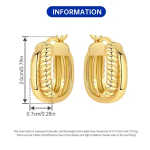 Detailed measurement diagram of 18K gold plated twisted hoop earrings with dimensions