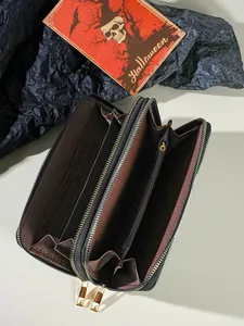 Halloween themed double zipper long wallet with multi-card slots and coin pocket