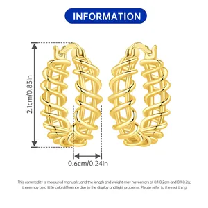 Product measurement details showing 2.1cm height of golden spiral weave hoop earrings