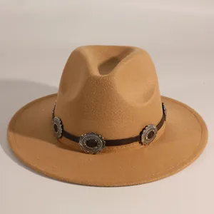 Classic vintage felt fedora hat with silver concho belt detail for men and women
