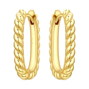 Elegant 18K gold plated twisted rope hoop earrings featuring a classic U-shaped design
