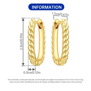18K gold plated twisted rope hoop earrings with size dimensions