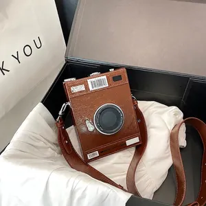 Vintage Creative Camera Shaped Crossbody Bag For Women PU Leather Metallic Box Bag Fashion Street Style Small Shoulder Bag
