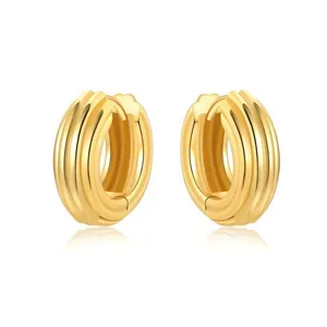 High-quality detailed view of 18K gold plated ribbed hoop earrings with vintage texture