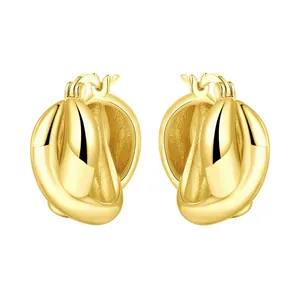 Detail view of high-quality 18K gold plated chunky twisted hoop earrings for women