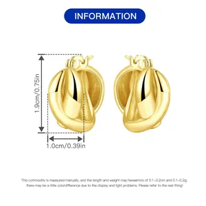Detailed dimensions of elegant 18K gold plated swirled hoop earrings for women