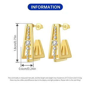 Gold plated geometric hoop earrings with clear stones and 1.8cm height detail