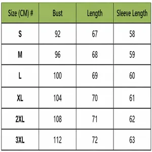 Detailed size chart for women's leopard print long sleeve shirt showing measurements in CM