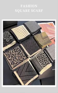 Detailed macro view of various patterned 55cm silk-cotton blend square scarves