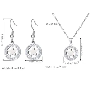 Comprehensive size and weight specification chart for star-shaped stainless steel jewelry set