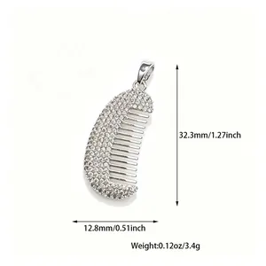 Detail showing dimensions of silver-tone comb pendant with micro-pave zirconia