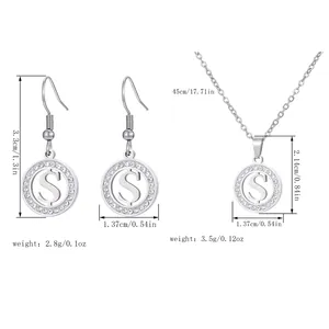 Detailed size and weight dimensions of stainless steel 'S' pendant jewelry set