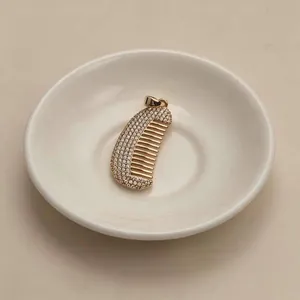 Elegant gold plated comb pendant charm with micro pave zircons for DIY jewelry making