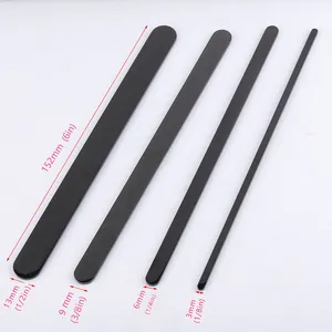 Detail showing four widths of black stainless steel flat bars for DIY jewelry making