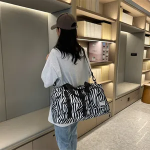 Large capacity zebra print sports travel duffel bag for gym, swimming and weekend trips
