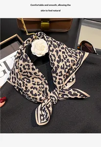 Detail of leopard print silk cotton blend square scarf for women's fashion style