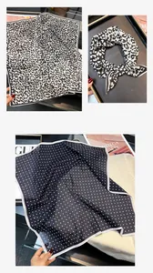 Leopard and polka dot print silk cotton blend square scarf breathable fabric detail views