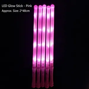 Pink LED foam glow sticks for concerts and night parties measuring 48cm long and 2cm wide