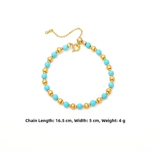 Detailed macro view of elegant turquoise beaded bracelet with gold finish and 4G weight