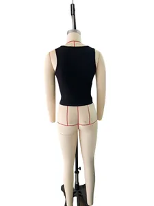 Back view of a minimalist black square neck sleeveless tank top shown on a dress form