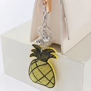 Elegant sparkling rhinestone pineapple keychain leather bag charm accessory for women