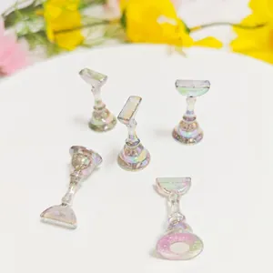 Set of five aurora iridescent magnetic nail art stands with chess piece design for display