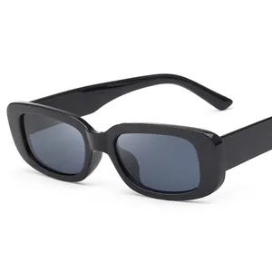 Vintage rectangular black sunglasses with dark lenses for men and women