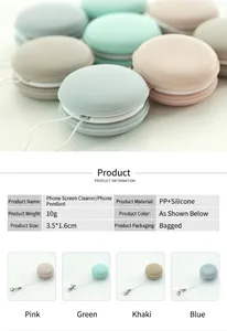 Detailed product specifications and color options for macaron phone screen cleaners.