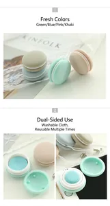 Detail of macaron phone screen cleaner showing interior microfiber cleaning pad.