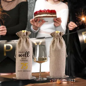 Hochwertiger Weinbeutel aus Leinenimitat mit Kordelzug für die 75. Geburtstagsfeier