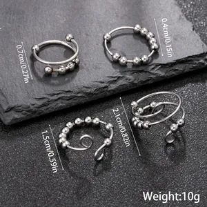 Detail view of 4-piece stainless steel rotatable bead ring set with dimension labels.