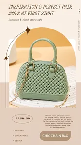 Stylish PVC jelly mini shell handbag in sage green with elegant gold chain strap