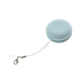 Macaron-shaped mobile phone screen cleaner in light blue with lanyard and plug