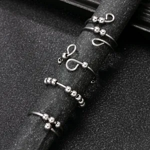 4-piece stainless steel spinning bead ring set with minimalist adjustable design