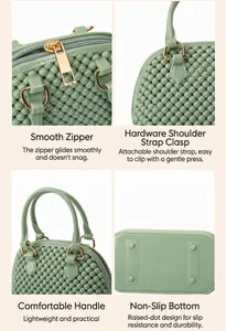 Details of PVC jelly bag showing smooth zipper, hardware buckle, and non-slip base.