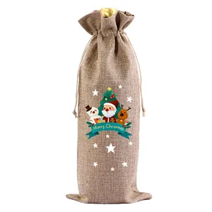 Weihnachts-Weintasche mit Kordelzug und niedlichem Weihnachtsmann-Motiv für Geschenke