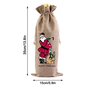 Weihnachts-Jutesack für Weinflaschen mit Weihnachtsmann und 35x15cm Größenangaben