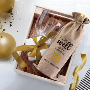 Personalisierter Jute-Weinbeutel mit Kordelzug zum 75. Geburtstag und festlicher Deko