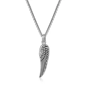 Vintage stainless steel angel wing pendant necklace with durable box chain for men and women